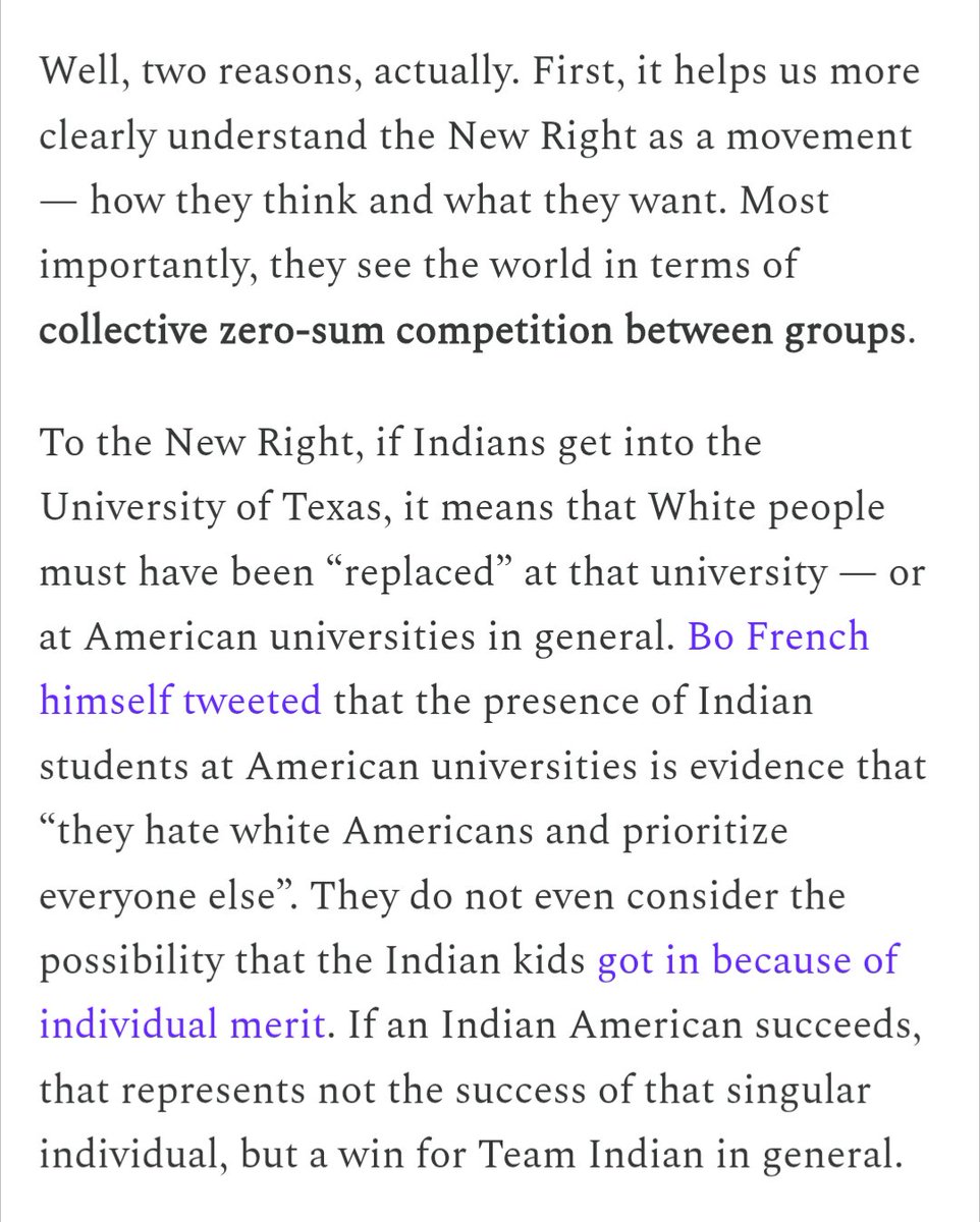 Noahpinion's tweet photo. The New Right sees the world as a zero-sum collective competition between racial groups.

This is why they will fail. They are not nation-builders; they will always splinter, divide, and find new internal enemies to attack. https://t.co/6dSQJPbRwn