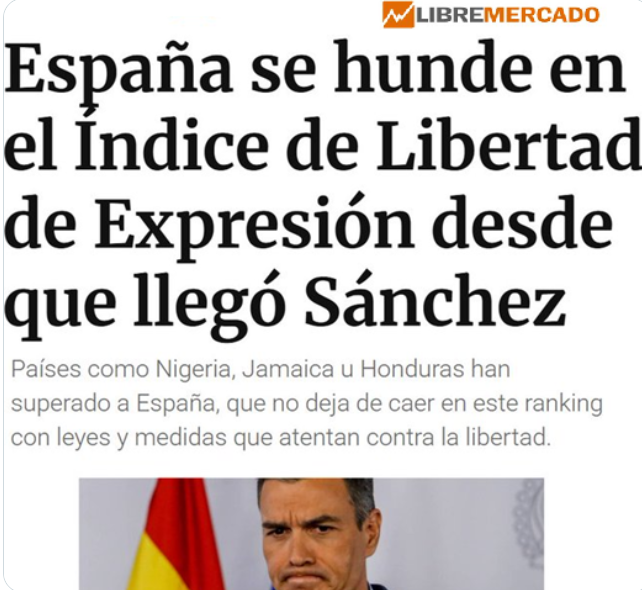 CCivicaCatalana's tweet photo. España se desploma en el "International Freedom of Expression Index", incluso bajo países africanos.

El Gobierno, con su control absoluto de la tv pública, sus ataques a la prensa no afecta y vetos a periodistas ya lo ha conseguido.

De esto no te hablarán Silvia ni Javierito. https://t.co/XWf36Tj59O
