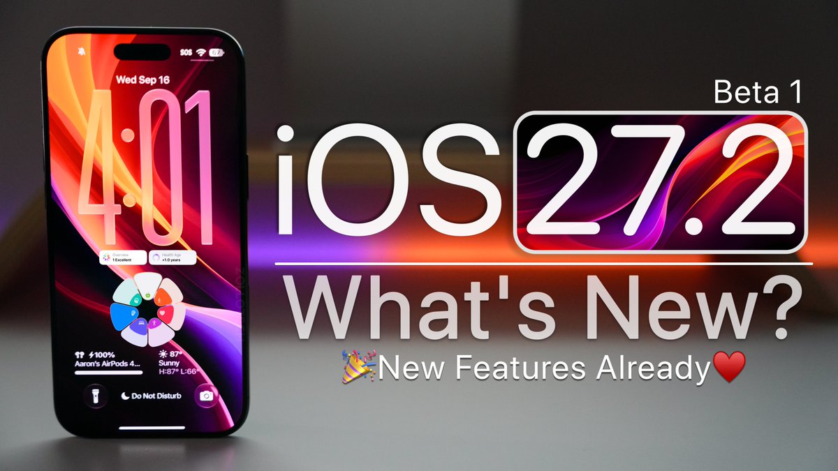 zollotech's tweet photo. iOS 27.2 Beta 1 released and brings the amazing new Health App along with some other features.  Here is what's new.

Full video here:  https://t.co/clVOznwmsN https://t.co/c6IGeKXoGC