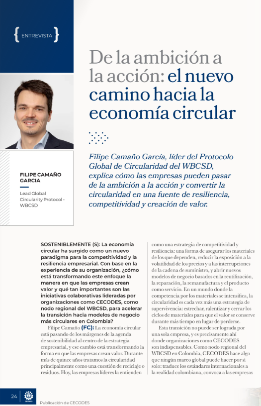 CECODES's tweet photo. En la edición 40 de SOSTENIBLEMENTE, conversamos con Filipe Camaño Garcia, Lead Global Circularity Protocol de nuestra casa matriz el #WBCSD, sobre cómo las empresas pueden pasar de la ambición a la acción medible y convertir la circularidad en una fuente de creación de valor.

Te invitamos a leer la entrevista completa y a descubrir todos los contenidos de la edición 40 de SOSTENIBLEMENTE por medio del enlace: https://t.co/WypIUr8JEZ