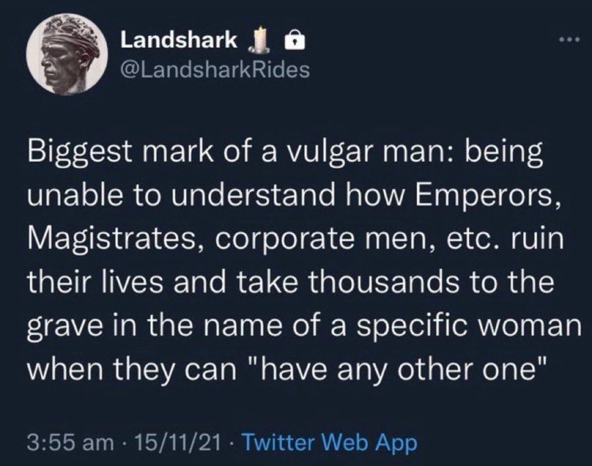 RHyperboreo's tweet photo. The most distinctive mark of a superior individuality is becoming obsessed with something specific: an idea, an object, a territory, a woman, etc. 

It is this divine obsession that Plato spoke of, the one that propels humanity toward new epochs and discoveries. 

Precisely this is what our plebeian age blocks from an early stage in the young, through medications and medical fictions such as “autism,” “OCD,” and other frauds. 

What they fear most is the emergence of a philosopher, a prophet, or a military leader whose sole aim is an existential drive to create a new state, a new political order. 

That is why the idea that obsession can be the catalyst of something great in the world has simply vanished from the horizon of the common man.