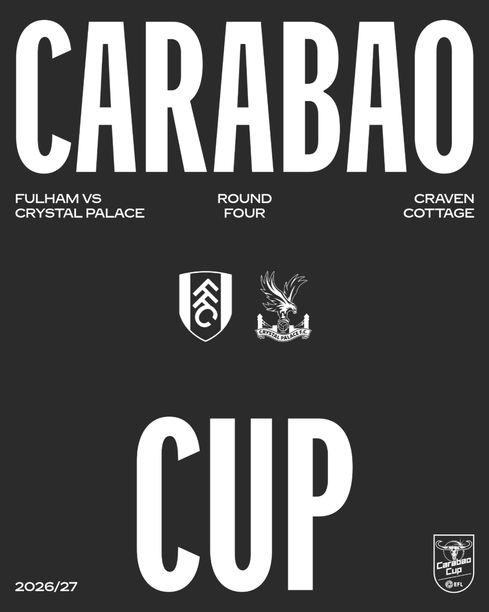 FulhamFC's tweet photo. It's a Cottage clash against Crystal Palace in the Fourth Round of the #CarabaoCup. 🏟️ https://t.co/mquDes0tDR
