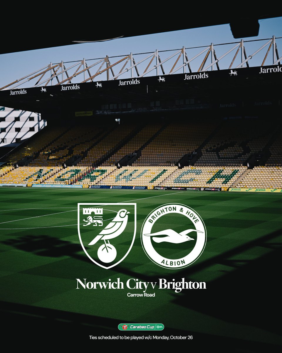 NorwichCityFC's tweet photo. We'll face Brighton in the @Carabao_Cup fourth round, should we beat Manchester City tomorrow 👊 https://t.co/EXPaXDEiqd