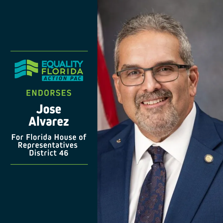 eqfl_actionPAC's tweet photo. EQFL Action PAC endorses Jose Alvarez for re-election for Florida House D46!

Paid Political Advertisement paid for by Equality Florida Action PAC, 15257 Amberly Dr., Ste. 382, Tampa, FL 33647, independently of any candidate. This advertisement was not approved by any candidate. https://t.co/lHSTWzPHOo