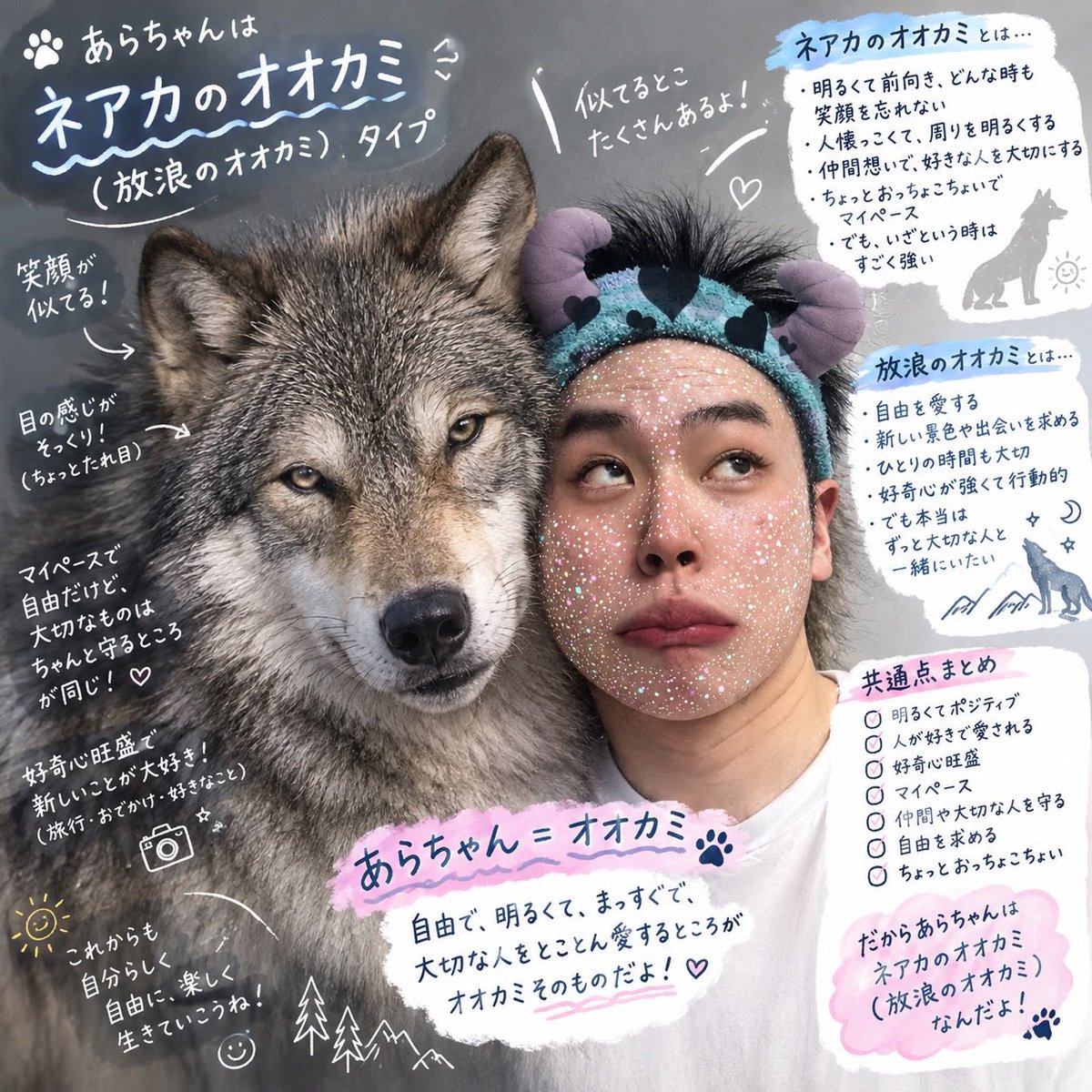 ARASHIANS0905's tweet photo. 結果が生年月日で決まる動物占いと同じネアカの狼 https://t.co/rHxrXxh1We