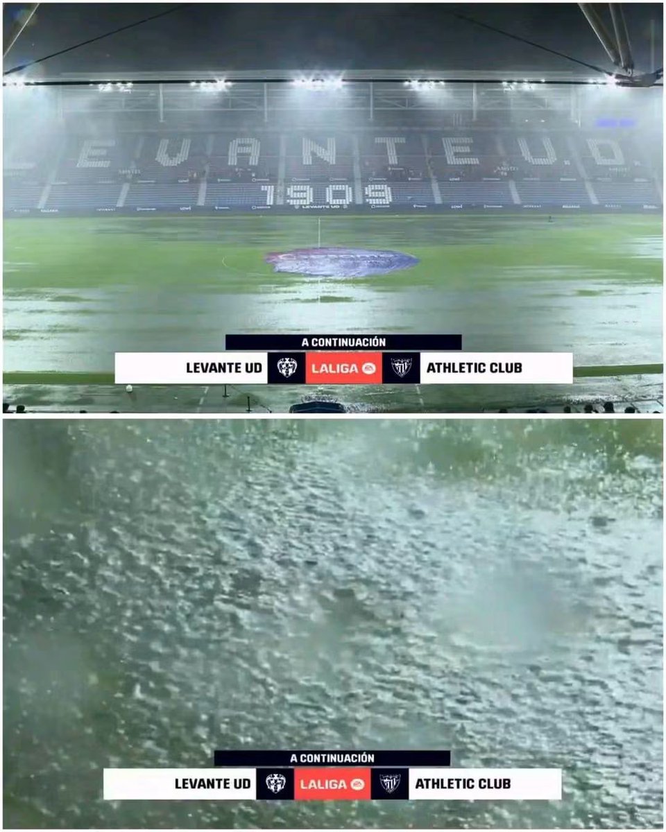 ENDMTrolls_'s tweet photo. 🔴 El estadio del Levante se inunda por los charcos... y el partido queda aplazado 🇪🇸
​Cabe recordar que la pasada Copa Africana se disputó en nueve estadios bajo lluvias torrenciales durante todo un mes, y no se registró ni una sola interrupción ni aplazamiento de ningún partido en absoluto 🇲🇦❤️