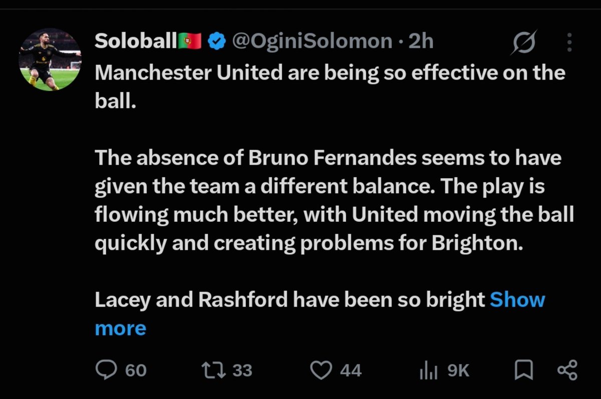 ace68666592's tweet photo. @OginiSolomon For the past 3 days and more, you've been piling on Bruno.

Bruno is dropped, we score 2 goals, you were quick to tweet about Bruno. 

FT: United lose 3-2 all of sudden, "there was a sign of a storm coming" lmfao

You are so impossible https://t.co/CNgwSZGEVf