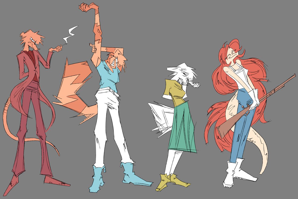 finkratking's tweet photo. New look for the band, plus someone you haven't seen yet 👀

This is a work-in-progress redesign. I'd been chasing a more realistic, detailed style, but King, Anne, and Milton come alive when they're loose and cartoony, so I'm leaning into that.

Making the first comics taught me how much I hadn't figured out yet: locations, outfits, props, side characters. So I'm slowing down and building the world properly before the next batch, instead of rushing out stuff I'm not proud of.

The new face gets her own introduction soon. What do you think her deal is?