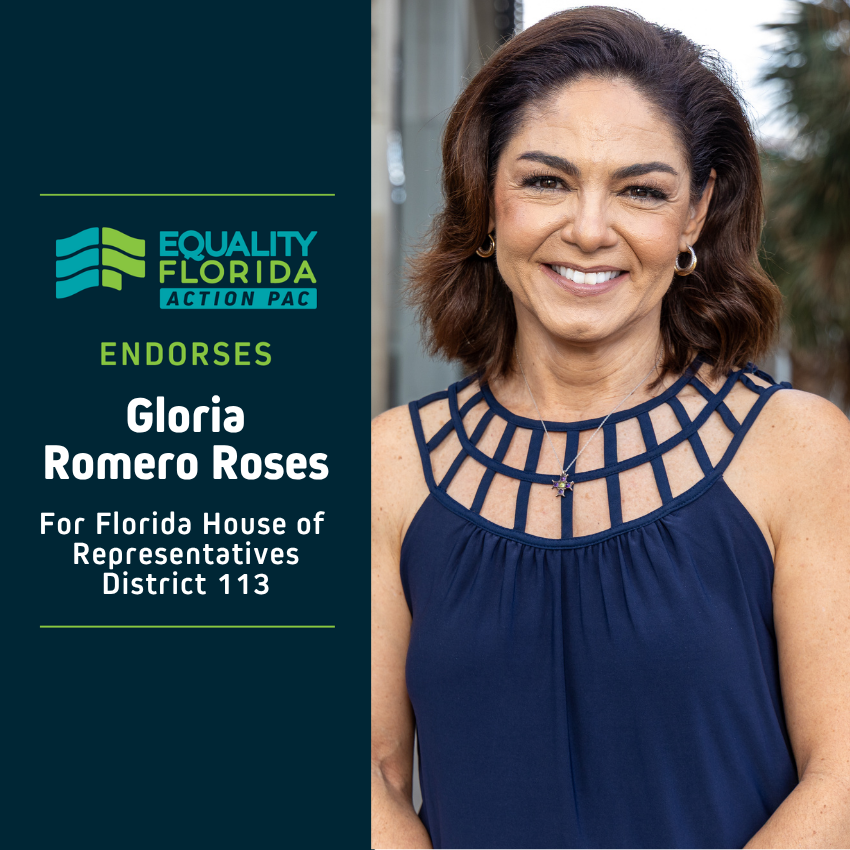 eqfl_actionPAC's tweet photo. EQFL Action PAC endorses Gloria Romero Roses for Florida House of D113! 

Paid Political Advertisement paid for by Equality Florida Action PAC, 15257 Amberly Dr., Ste. 382, Tampa, FL 33647, independently of any candidate. This advertisement was not approved by any candidate. https://t.co/quoQ3AWJld