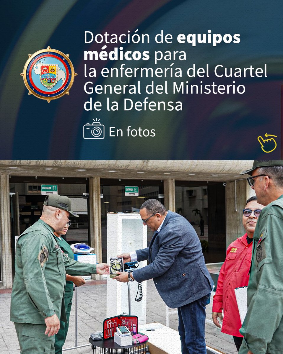 secodena_ve's tweet photo. El M/G Jesús Villamizar Gómez, secretario general del Codena, entregó equipos médicos e insumos a la enfermería del Cuartel General del Ministerio de la Defensa.

El aporte optimiza la atención primaria, preventiva y el bienestar del personal que labora en la sede ministerial. https://t.co/yiFMxqBfuG