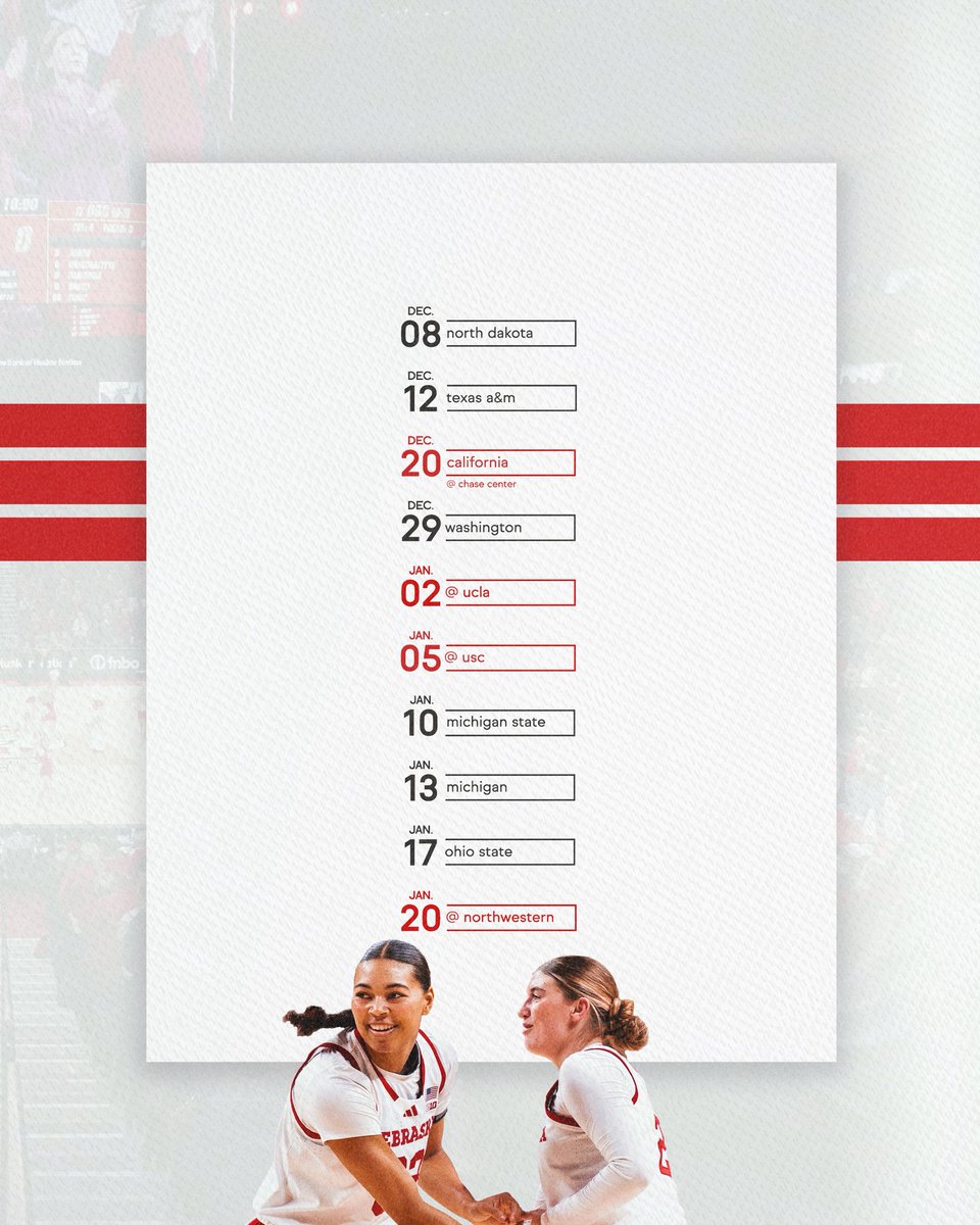 HuskerWBB's tweet photo. 🗓️ SCHEDULE DROP 

The whole lineup for the 2026-27 season ⬇️ https://t.co/BsLMe8yhfd