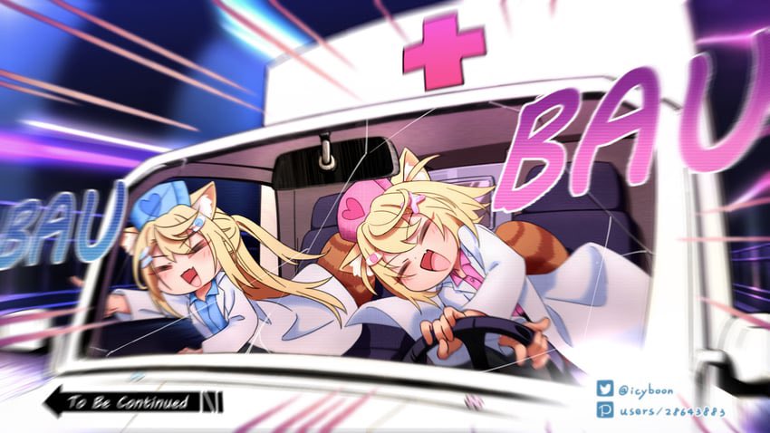 FuwaMocoChaos's tweet photo. *The twins were “safe” driving a ambulance that they “borrowed” filled with money that they “borrowed” from the bank in Vice City* https://t.co/anLICq7DIv