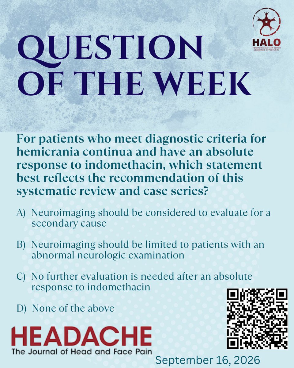 HeadacheJournal's tweet photo. 📝Question of the Week!

Read the full article here and check back in 2 days for the answer!

https://t.co/Bg8QGVitrO

#HemicraniaContinua #Headache #HeadacheWeeklyQuestions https://t.co/P8FdjSdcuO