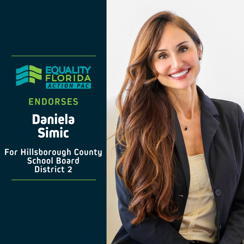eqfl_actionPAC's tweet photo. EQFL Action PAC endorses Daniela Simic for Hillsborough County SB D2! 

Paid Political Advertisement paid for by Equality Florida Action PAC, 15257 Amberly Dr., Ste. 382, Tampa, FL 33647, independently of any candidate. This advertisement was not approved by any candidate. https://t.co/oMdoEq9mXd