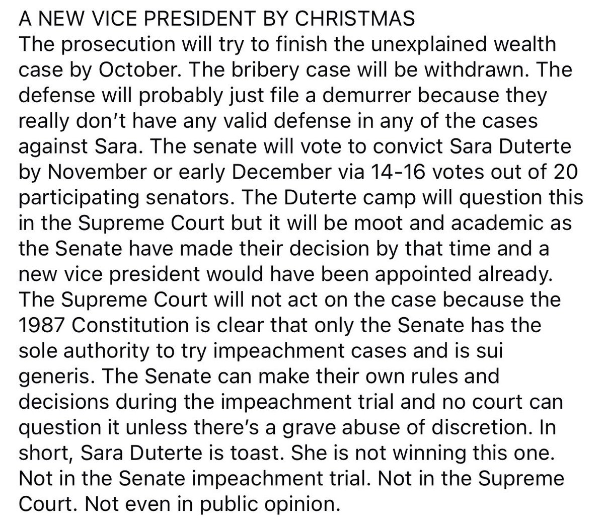 JRDCastillo30's tweet photo. In short, Sara Duterte is toast. Game over soon. https://t.co/Ps8w3nkasY