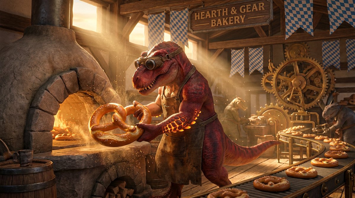 GQ_Zone's tweet photo. Fire Dynos take baking to the next level! 
Geothermal stone ovens, giant soft pretzels, and pure prehistoric craftsmanship. 

The festival kitchen is officially open. 🥨🔥

@Ronin_Network  @AngryDynomites  #BuildTheWiesn #CraftWorld #Dynocoin https://t.co/oIvojdtf6v