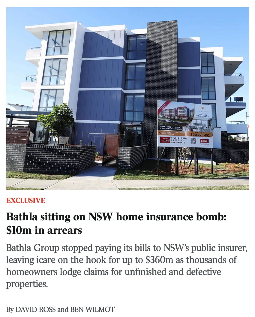 samstrades's tweet photo. 'Bathla sitting on NSW home insurance bomb: $10m in arrears'
'Bathla Group stopped paying its bills to NSW’s public insurer, leaving icare on the hook for up to $360m as thousands of homeowners lodge claims for unfinished and defective properties' #ausbiz #Bathla
https://t.co/QIrd6U1LAT