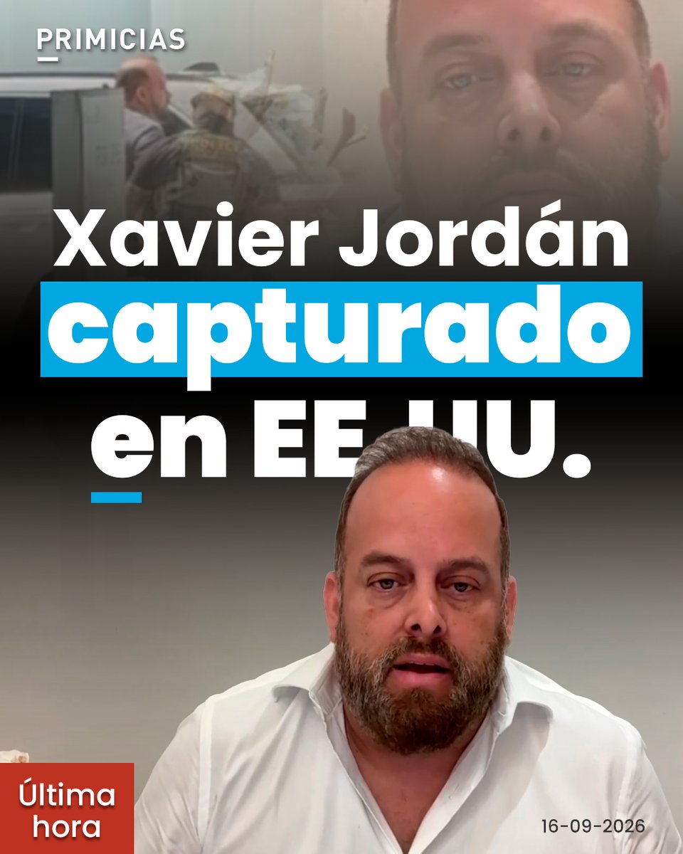 Primicias's tweet photo. #URGENTE | Xavier Jordán, investigado por el magnicidio de Fernando Villavicencio, fue capturado este 16 de septiembre de 2026 por agentes del ICE en las calles de Doral, en el condado de Miami-Dade, Florida. https://t.co/cbUoXEUijI https://t.co/vhXo5F7VBN