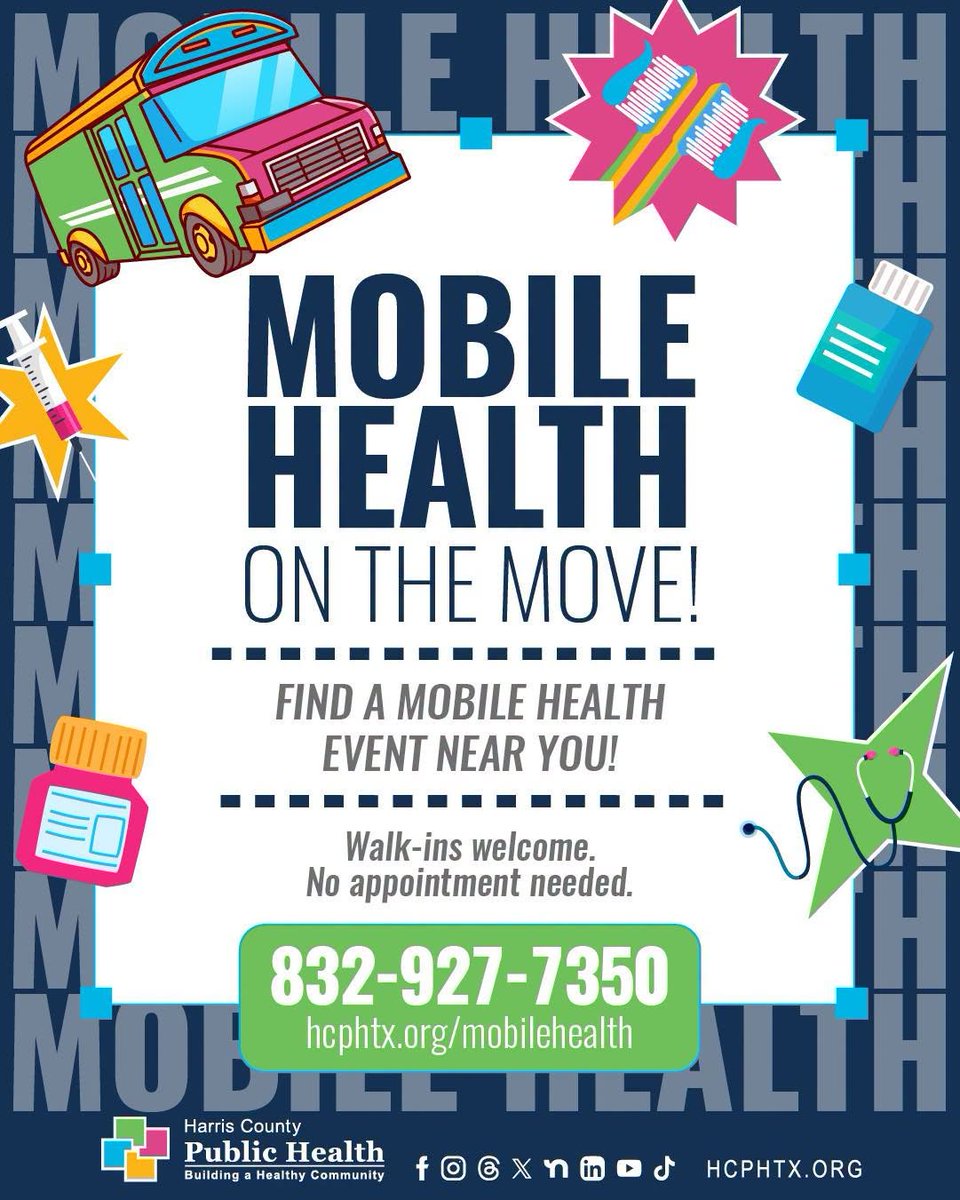 BorrisLMiles's tweet photo. The @hcphtx Mobile Clinic will be at @BakerRipley Gulfton Sharpstown Campus on Friday, September 18, offering FREE health services for those who qualify. Health Services include:
- Checkups, wellness exams & cancer (cervical, breast, prostate) screenings
- STI/HIV testing & treatment
- Vaccines for children & adults
- Pap exams, Pregnancy testing & birth control
- Referrals, counseling & follow-up care

Learn more about the Harris County Public Health Mobile Health events here: https://t.co/ckEsNY5EGN