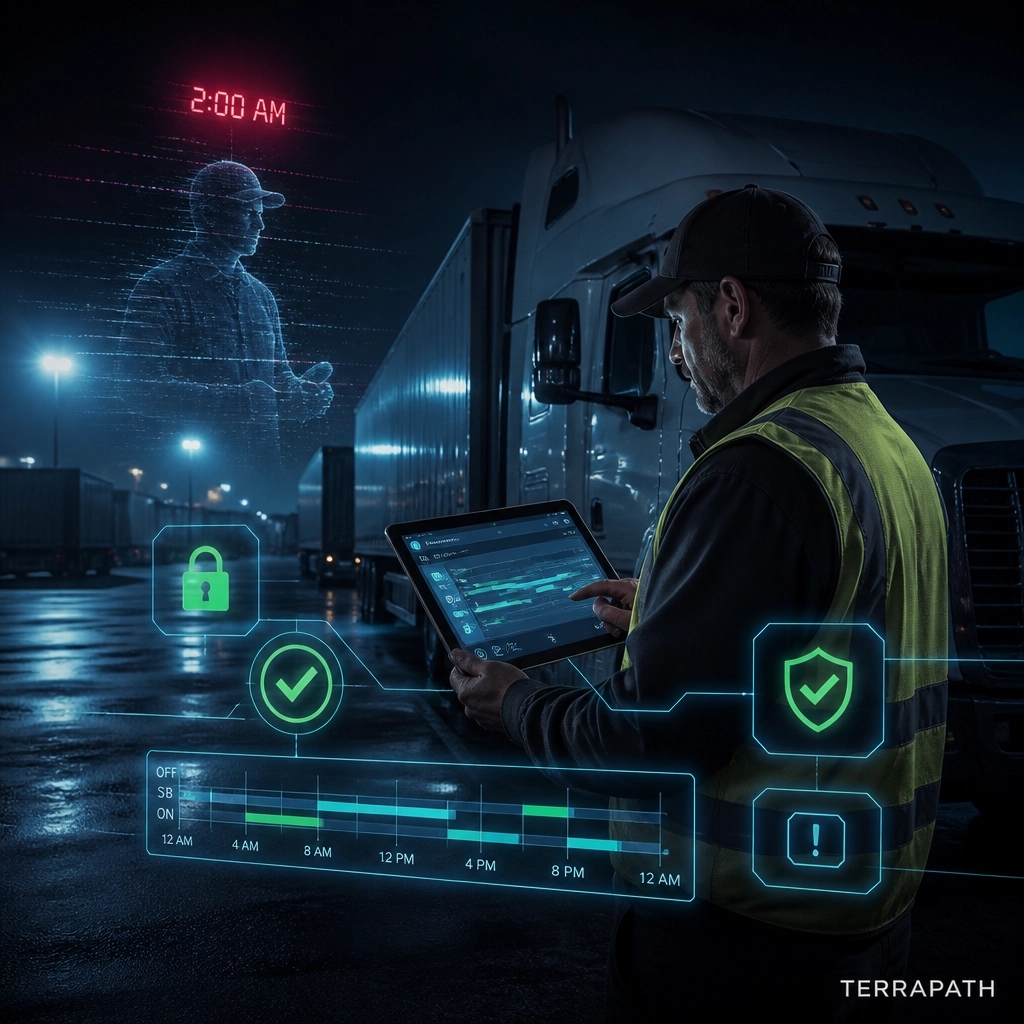 TERRAPATHTECH's tweet photo. 11 hours logged. Driver was home sick. 👻 A 2 AM manual edit now haunts the record. Unlocked ELD logs invite HOS violations. Lock your logs. Terrapath helps fleets stay audit-ready. #ELD #HOS #FleetSafety https://t.co/pLeo23hqEw