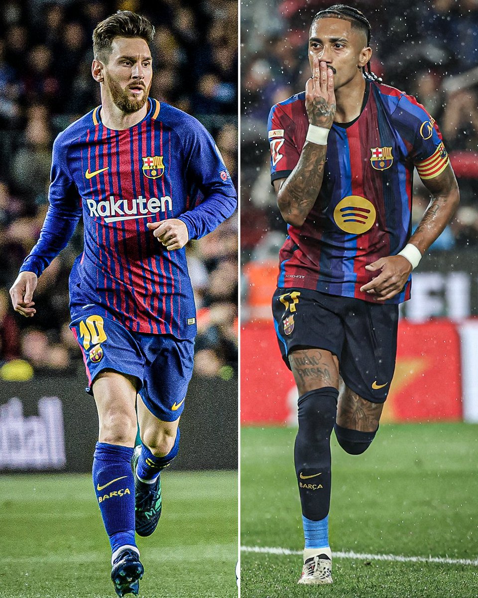 ESPNFC's tweet photo. Raphinha is the first player with 9+ goals in their first six LALIGA games in a season since Lionel Messi in 2017-18 🤯

He is killing 🔥 🇧🇷 https://t.co/8dgWQ07Yqx
