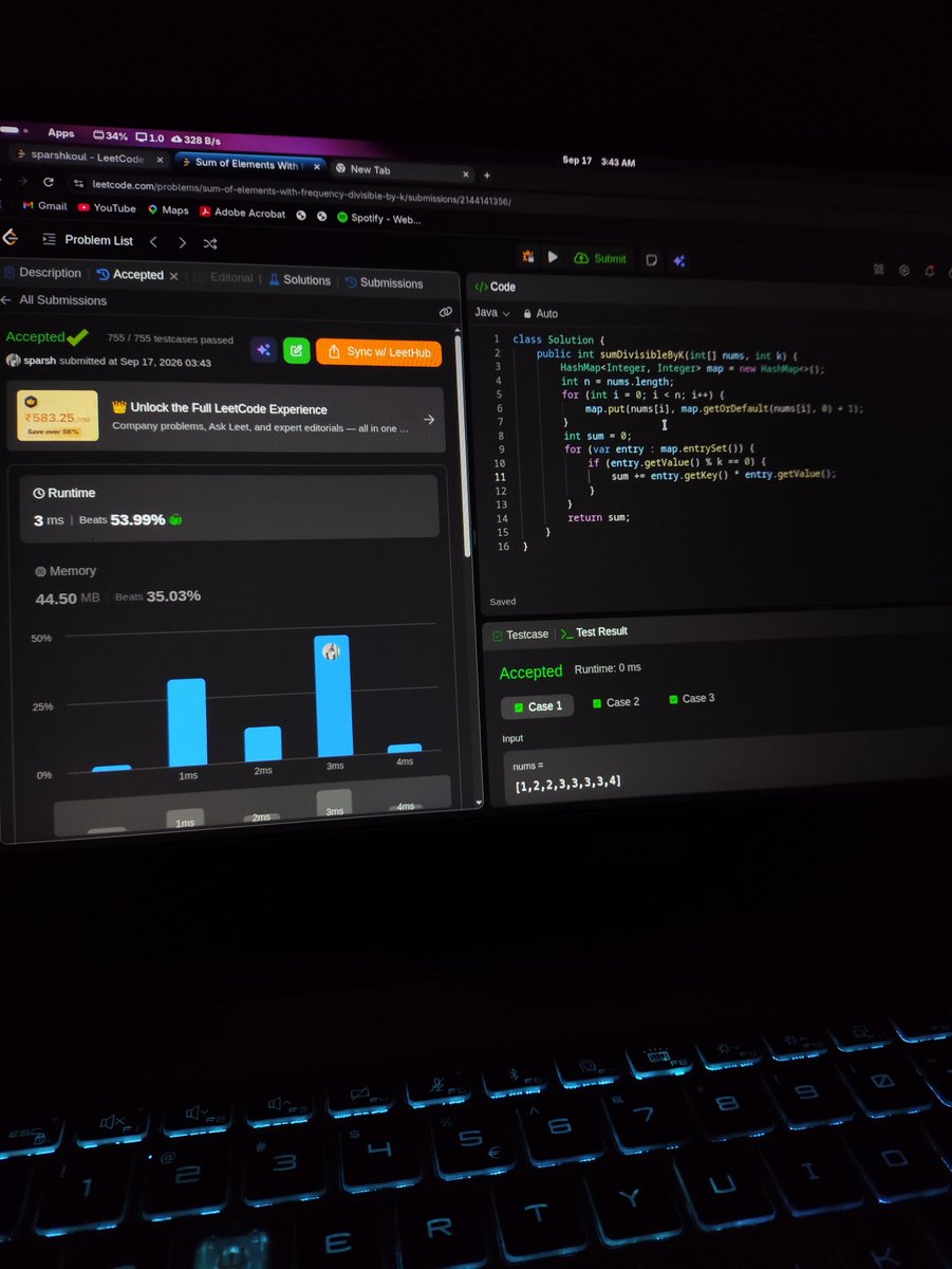 Sparshkoulll's tweet photo. Final exam tomorrow.
So naturally, I’m preparing for everything except the final exam. 
3:44 AM LeetCode grind. Priorities are thriving.
#LeetCode #DSA #Coding #Java #CSE #Programming #SoftwareEngineering #ComputerScience #StudentLife #TechTwitter #LateNightCoding #ExamSeason https://t.co/k65HOmAoRK