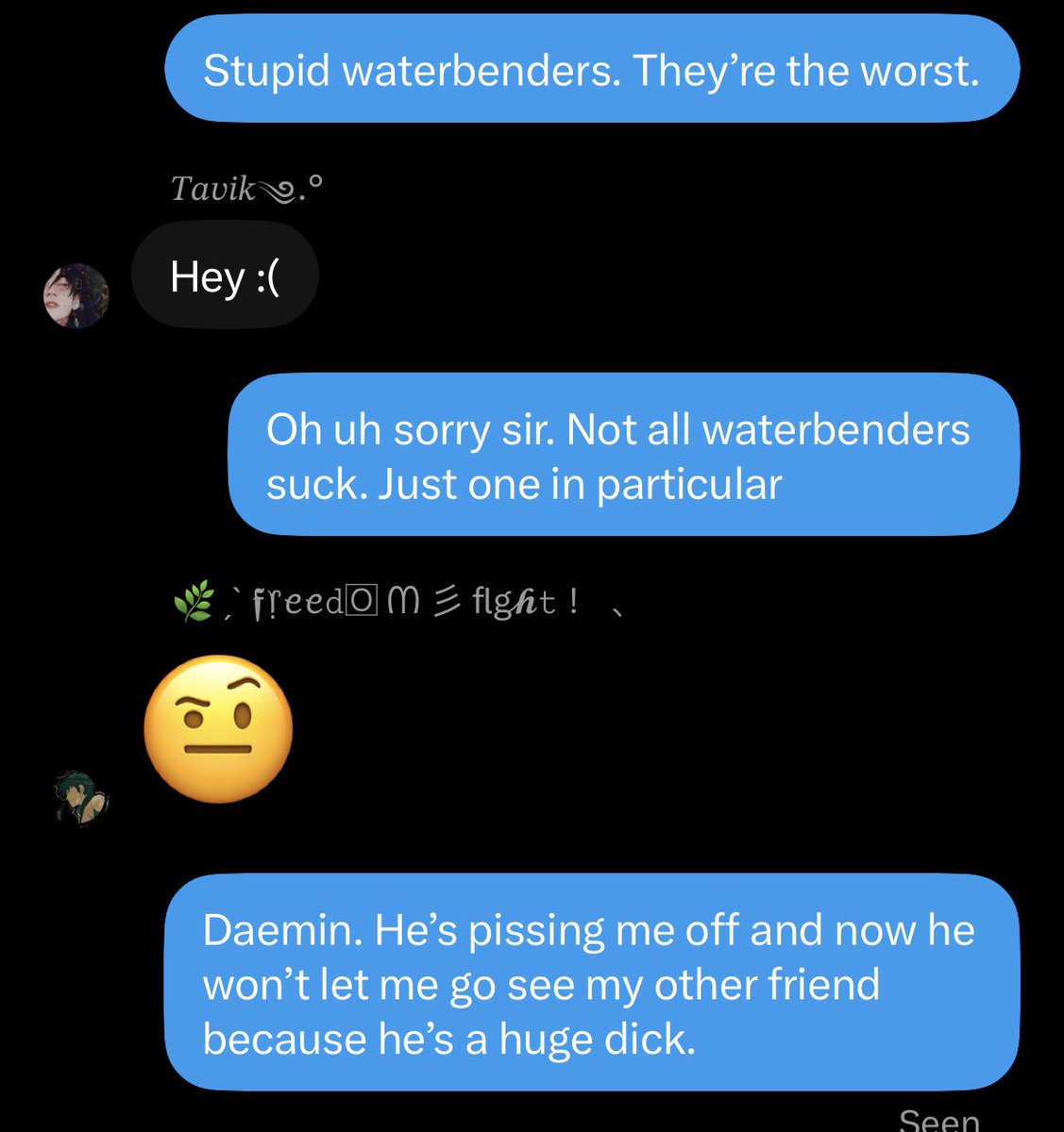 AirRdrr's tweet photo. @aquabender_dae // also both of them talking about the other. They’re soulmates https://t.co/W3xn4ULSY3