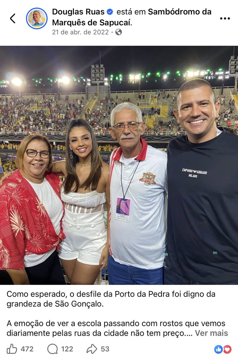 primodabeyonce's tweet photo. poxa, mas o douglas ruas já se divertiu tanto em quadras e na sapucaí… camisa de diretoria, camarotezinho… a partir de quando ele começou a achar que o carnaval era “um ataque à família”? ele sempre adorou 🤔 https://t.co/XqK2gQjBfy