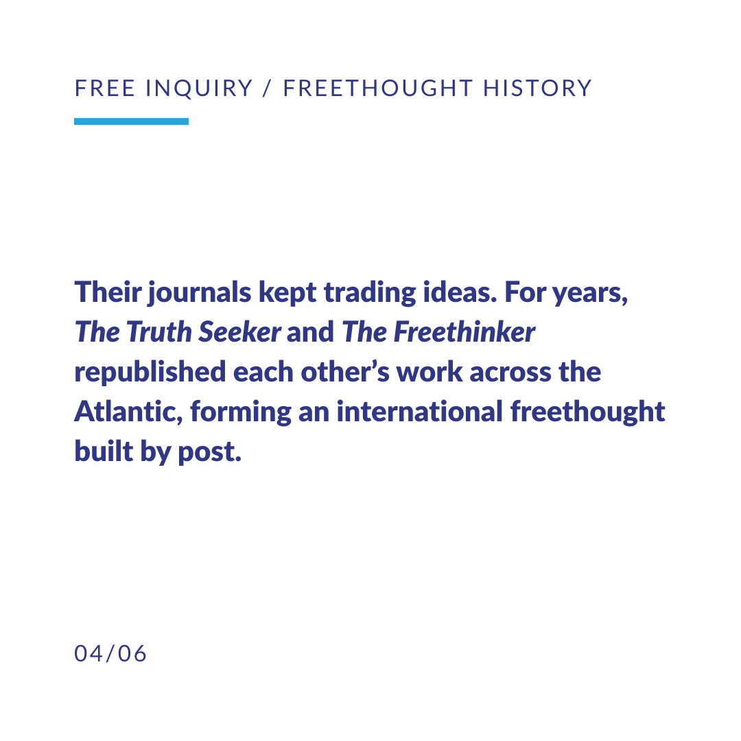 center4inquiry's tweet photo. Before freethought had social media, it had stamps and prison records.

Two journals shared ideas across the Atlantic, and both founders served time under blasphemy or obscenity laws.

@FreeInquiry's @DJtotheS asks what that history means now: https://t.co/r7RT3vbe6h https://t.co/76MkShyHdU