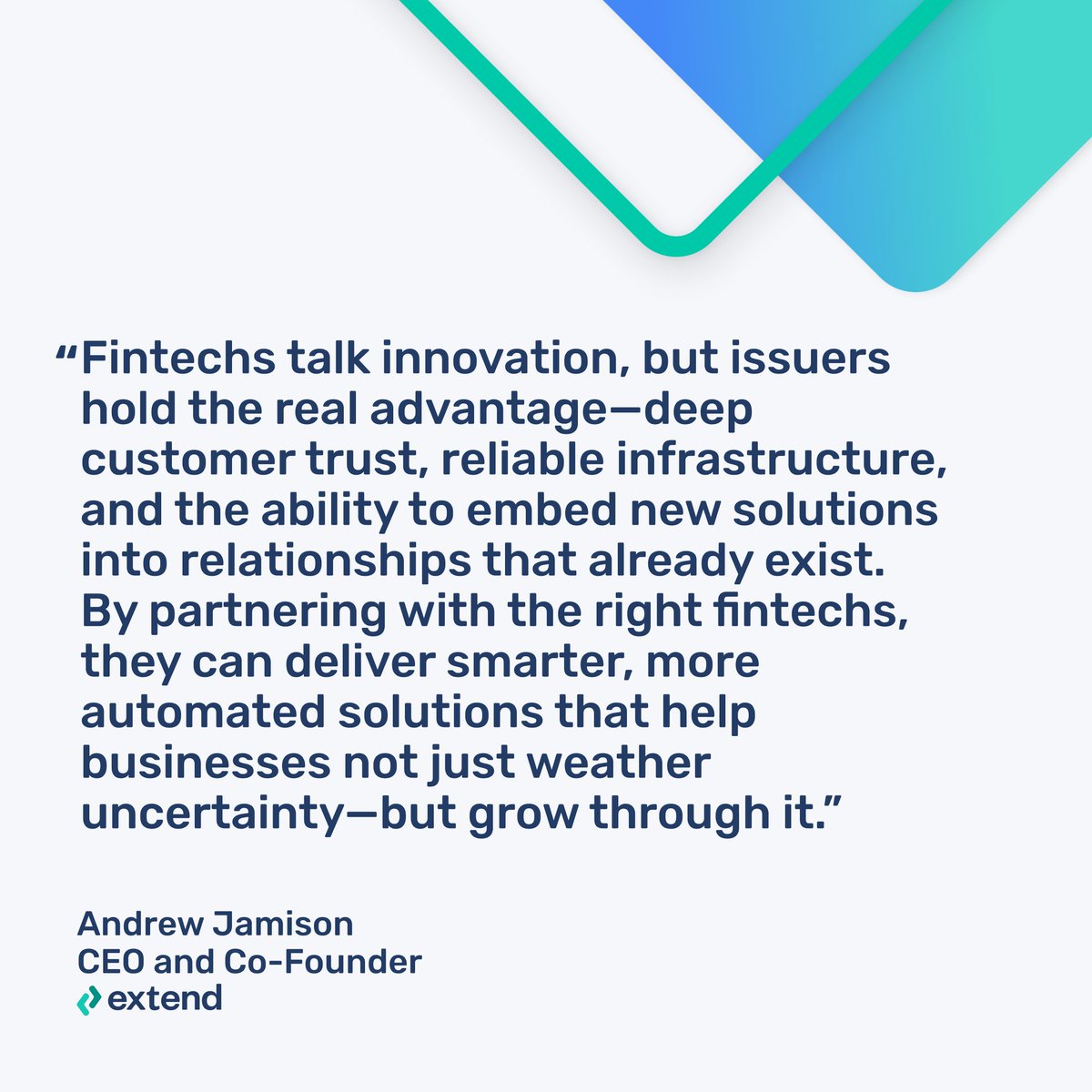 PayWithExtend's tweet photo. The most underrated asset in financial services? Trust.

Banks have spent decades building it. The opportunity isn't in replacing that, but in building on top of it. That's where modern solutions and established institutions start working in the same direction. https://t.co/B5dmBx9tgY