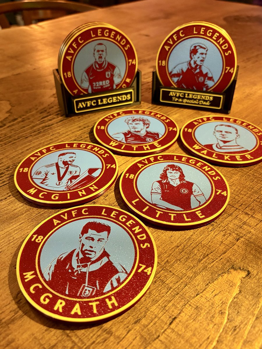 cdto3d's tweet photo. AVFC 🟣🔵
Villa Legends. Your six. Your collection.

Choose ANY 6 Aston Villa legends for your 3D printed coaster set, complete with matching display holder.

Personalised options available.
🇬🇧 UK made | 📦 FREE UK delivery | £22.99

https://t.co/77Yfi67t0R

#AVFC #AstonVilla https://t.co/Be6kbCDdSo
