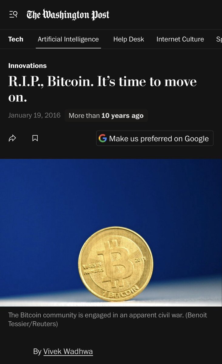 exblaidd's tweet photo. >Bitcoin, according to the people in charge:
2013: A scam. Ban it. 

2017: Only criminals use it. 

2021: A bubble about to pop. 

2026: A strategic national reserve asset.
> The asset never changed. The people who said all four things still have their jobs. https://t.co/j0DcUaifNT