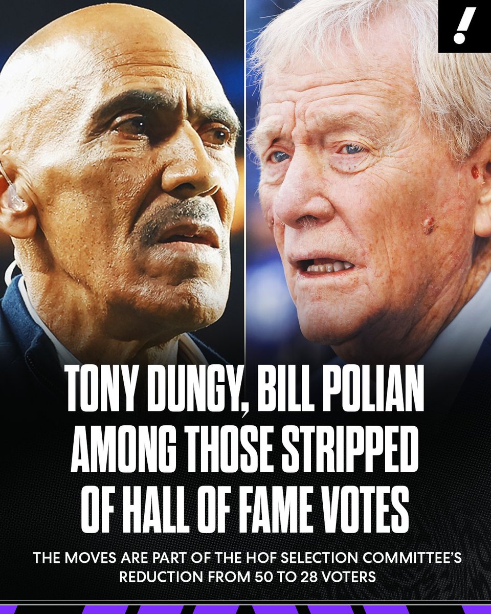 YahooSports's tweet photo. Tony Dungy and Bill Polian are among the eliminated Pro Football Hall of Fame voters on a list released by fellow former voter Paul Kuharksy on Wednesday.

The move to downsize the voter pool was announced following the naming of the 2026 class, which omitted former Patriots head coach Bill Belichick. Other eliminated voters include Frank Cooney and John McClain after their 33 years in the role as well as Lisa Salters.
