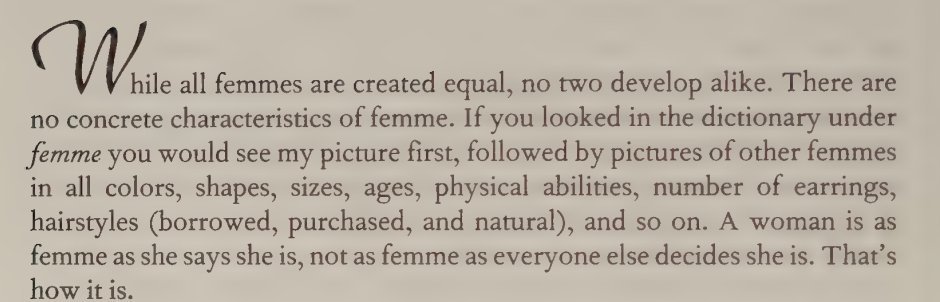 lesbilecter's tweet photo. A graça de ser femme é que justamente existem mil e uma maneiras de ser femme https://t.co/8w0D24JdfG