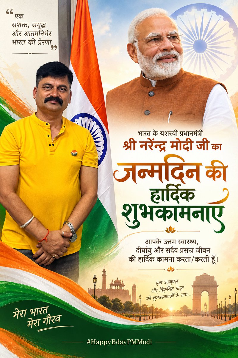 DPsevak2SaveNat's tweet photo. नए भारत के शिल्पी' और हमारे मार्गदर्शक आदरणीय प्रधानमंत्री श्री @narendramodi जी को जन्मदिन की हार्दिक बधाई'।
145 करोड़ भारतीयों के जीवन में सुख, समृद्धि, सुरक्षा एवं स्वाभिमान का नवप्रभात लाने हेतु अविराम राष्ट्रयज्ञ में समर्प���त, विश्व के सर्वाधिक लोकप्रिय राजनेता, 'एक भारत-श्रेष्ठ भारत' के स्वप्नद्रष्टा, '।

मर्यादा पुरुषोत्तम प्रभु श्री राम से प्रार्थना है कि आपको उत्तम स्वास्थ्य एवं सुदीर्घ व यशस्वी जीवन प्रदान करें।
#HappyBdayPMModi