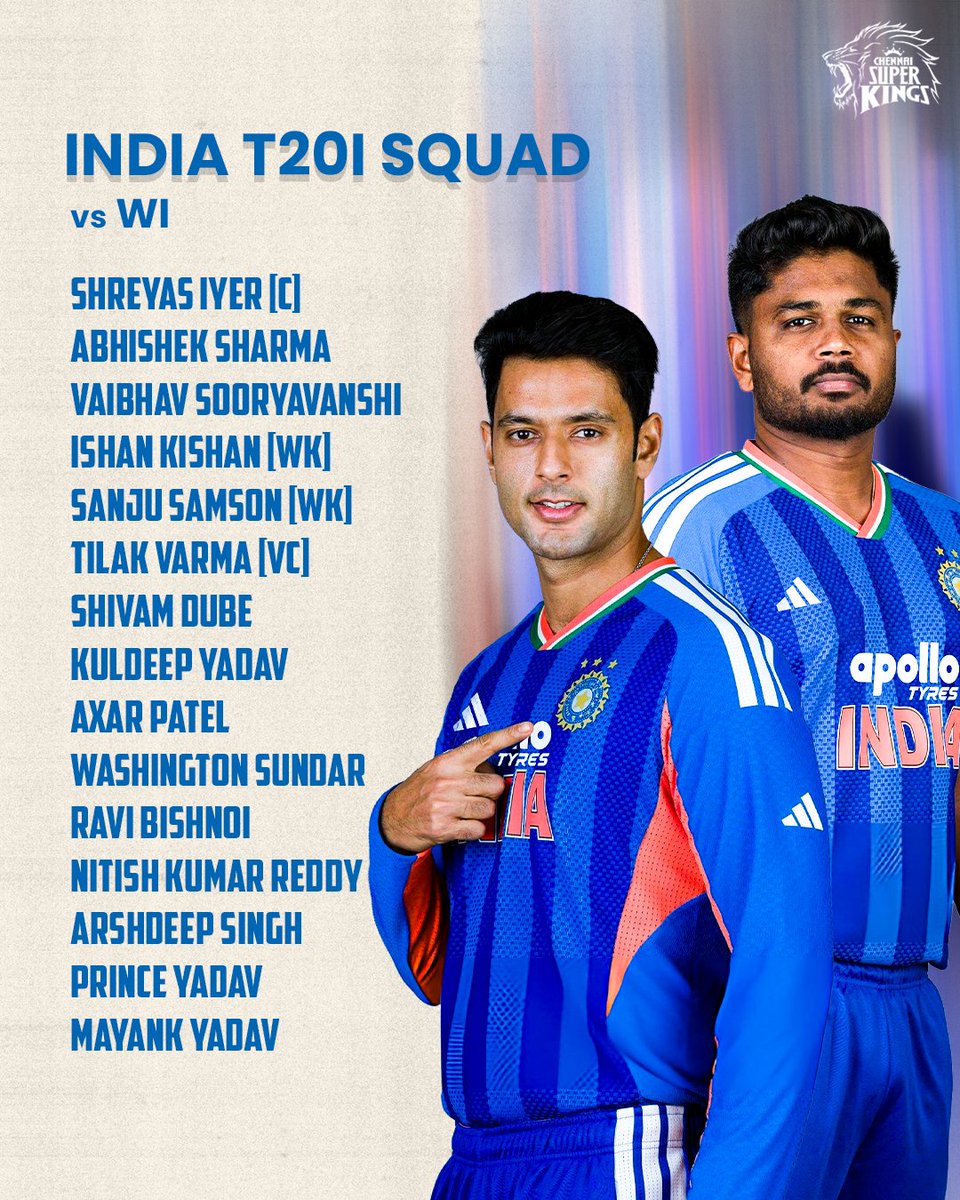 ChennaiIPL's tweet photo. Rutu in ODI 
Sanju &amp; Shivam in T20Is
And we’re seated! 🥳🇮🇳 

#WhistlePodu #INDvWI https://t.co/DrZRM9yxFI
