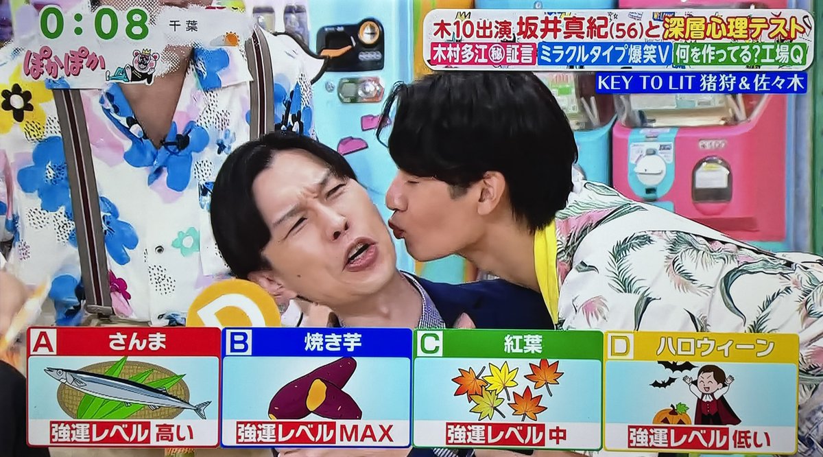 neemzyu's tweet photo. 心理テストで強運レベル低いとされたキテレツたぁだお

たぁだお「うわぁーーー😭😭😭」
ってなってるところに

岩井「お前らは強運レベルは低い！だから実力があるだけなんだよ！実力でデビュー勝ち取っただけなんだ‼️」

岩井さんの言葉うれしすぎて
たぁだお「ありがとうございます ほんとに嬉しい😭」で ちゅーするだおちゃん

#ぽかぽか
#KEYTOLIT