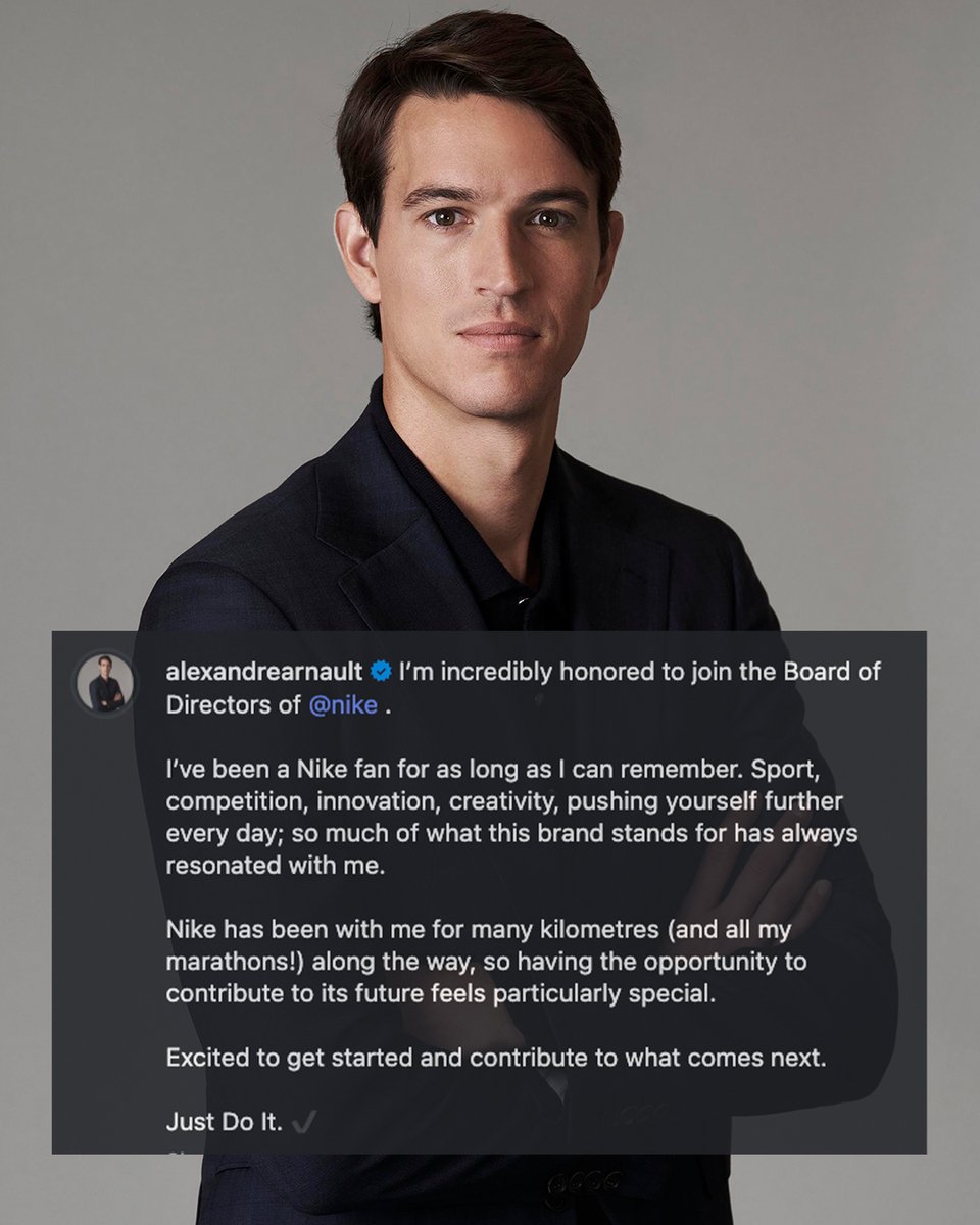 HYPEBEAST's tweet photo. LVMH just got a seat at Nike’s table.

Alexandre Arnault joins Nike’s board as the Swoosh looks to turn things around. https://t.co/s7TW2cbyFQ