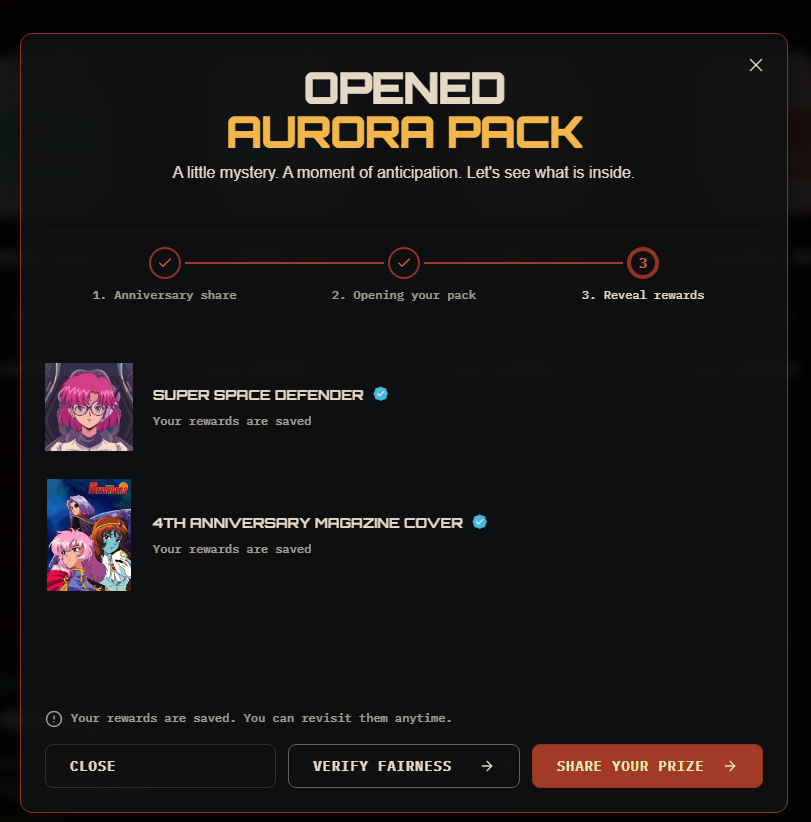 0xKiwi_'s tweet photo. Just opened my Aurora Packs and I won a Super Space Defender and a Project Lucifer!!
Four years of @SSDefenders. Open your packs and see what's waiting!
https://t.co/lwyfnfo8Ps
#SSD4TH https://t.co/8MdbLrtpHe