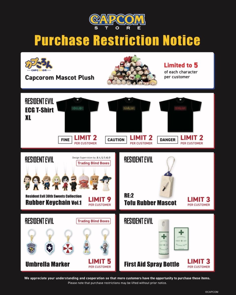 littleakiba_LA's tweet photo. 🚨PURCHASE RESTRICTION NOTICE

These items will have a purchase limit to help customers have an opportunity to purchase items they want

📍319 E 2nd St. Los Angeles, CA 90012 
📆September 19-October 18
⏰12-7PM

#CAPCOMpopup #LittleTokyo #CAPCOM https://t.co/SATpu1xWEx
