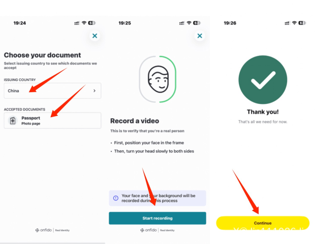 护照拍照与 Onfido 活体认证完成