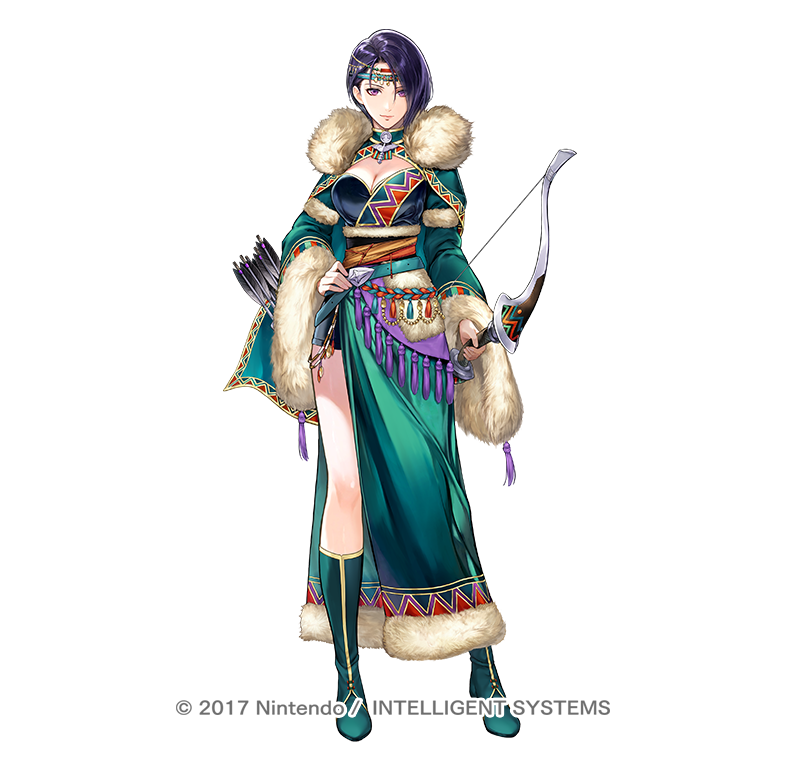 yamadakotaro's tweet photo. 『ファイアーエムブレム ヒーローズ』にて「狙撃手の新境地 シャミア」（CV：渡辺優里奈 様）を��当させていただきました。よろしくお願いいたします！
 [ Fire Emblem Heroes ] I drew Shamir: Sniper's Path! Thank you so much!
 #FEヒーローズ #FEHeroes https://t.co/rVXswDx9mk