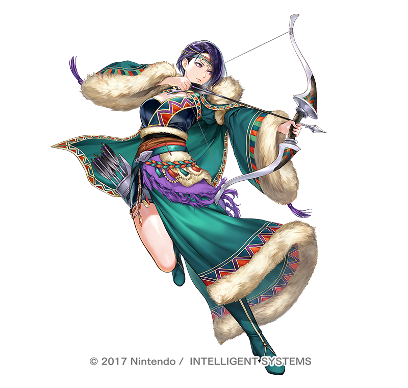 yamadakotaro's tweet photo. 『ファイアーエムブレム ヒーローズ』にて「狙撃手の新境地 シャミア」（CV：渡辺優里奈 様）を��当させていただきました。よろしくお願いいたします！
 [ Fire Emblem Heroes ] I drew Shamir: Sniper's Path! Thank you so much!
 #FEヒーローズ #FEHeroes https://t.co/rVXswDx9mk