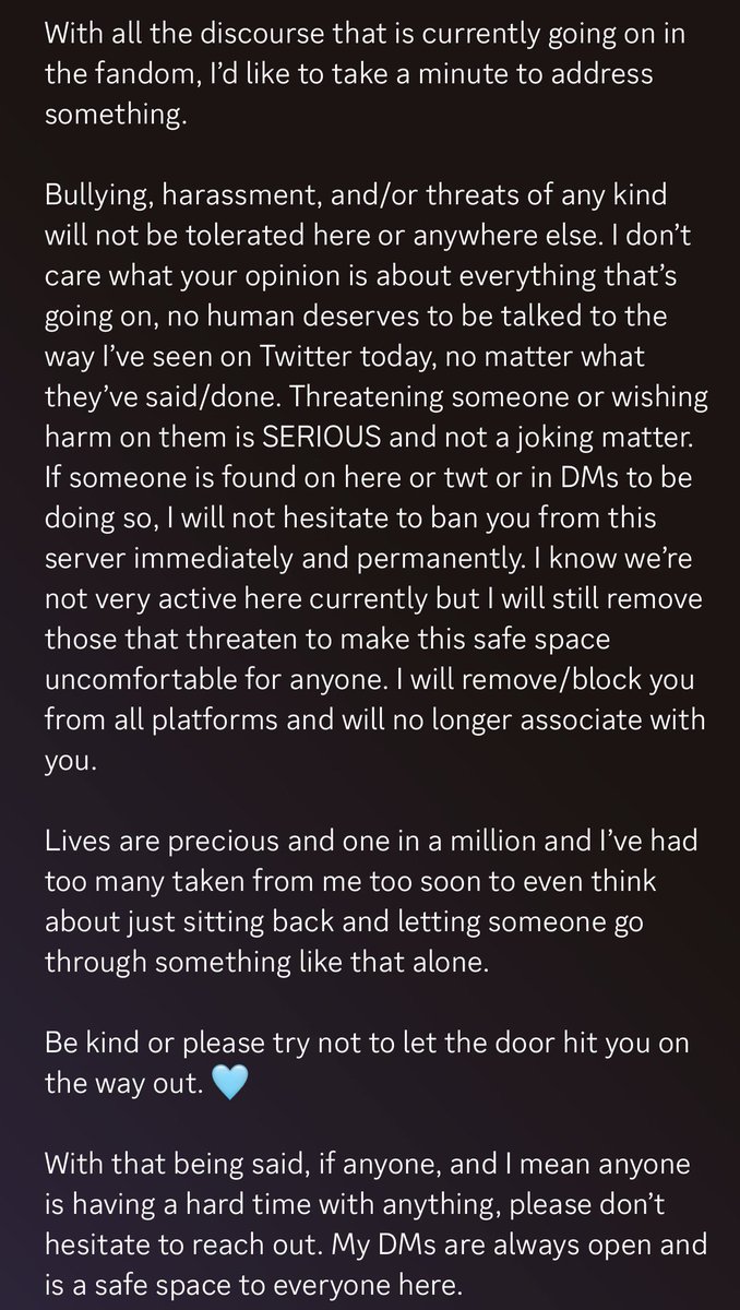 ambii_violence's tweet photo. I will not put up with others bullying/harassing anyone EVER. I will quietly and quickly remove you from my spaces to protect myself and others around me because I know NO ONE deserves to be treated a certain just because of an opinion they have. https://t.co/0l2uFqAmLk