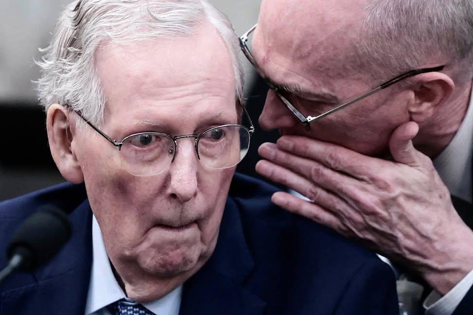 sarrah_bellus's tweet photo. WOW. Check out this image showing a confused Mitch McConnell being directed and told how to vote at today’s Senate Agriculture Committee meeting. Just wild.

Via Reuters/Jonathan Ernst. https://t.co/H7mpPTRRkB