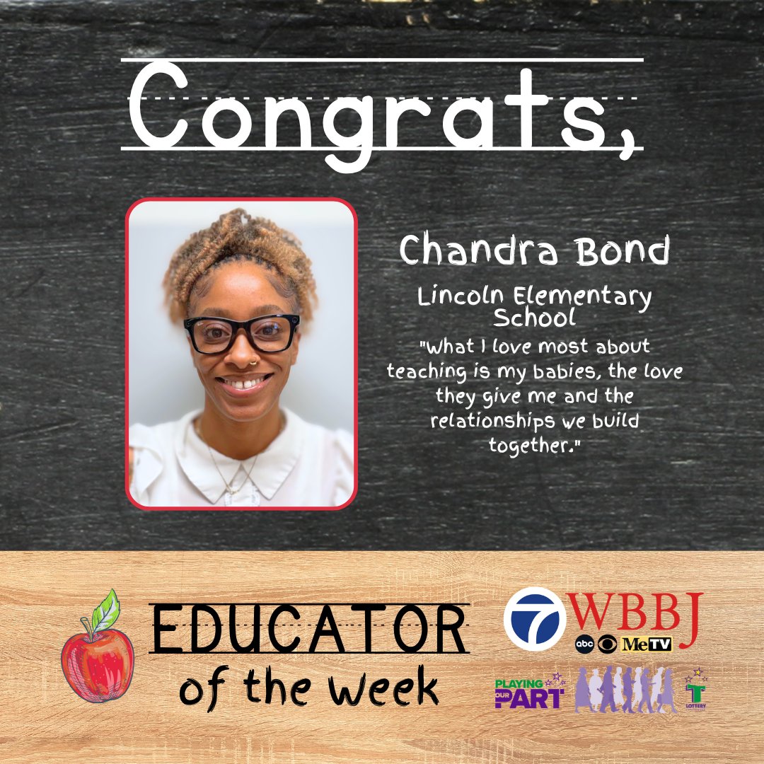 WBBJ7News's tweet photo. Meet Chandra Bond, our Educator of the Week!
Know an outstanding educator? Nominate them today at https://t.co/atGZIpexfw.
#EducatorOfTheWeek #WBBJ #WestTennessee #TNEducators #TeacherSpotlight https://t.co/F8hUor5vKa