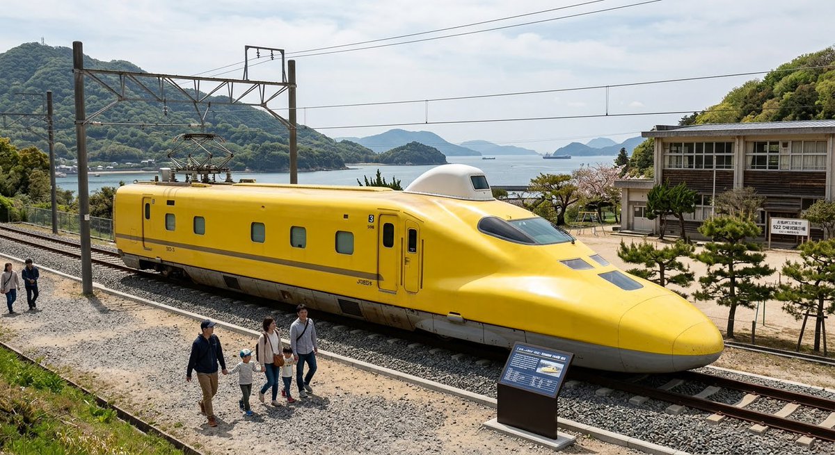 HiroshimaMinato's tweet photo. これ、よく考えたらドクターイエローのどの車両が来るかでドキドキだな(*´艸｀*)

一番はやっぱりお顔が来ることじゃけど、
それは倍率高そうだから、普通に間の車両が来ることもあるんだよなぁ🤔

とは言え、切串（江田島）に展示されたらフェリー乗って見に行こ（まだ来年の話じゃけど😅） https://t.co/HHP4gdfbc8