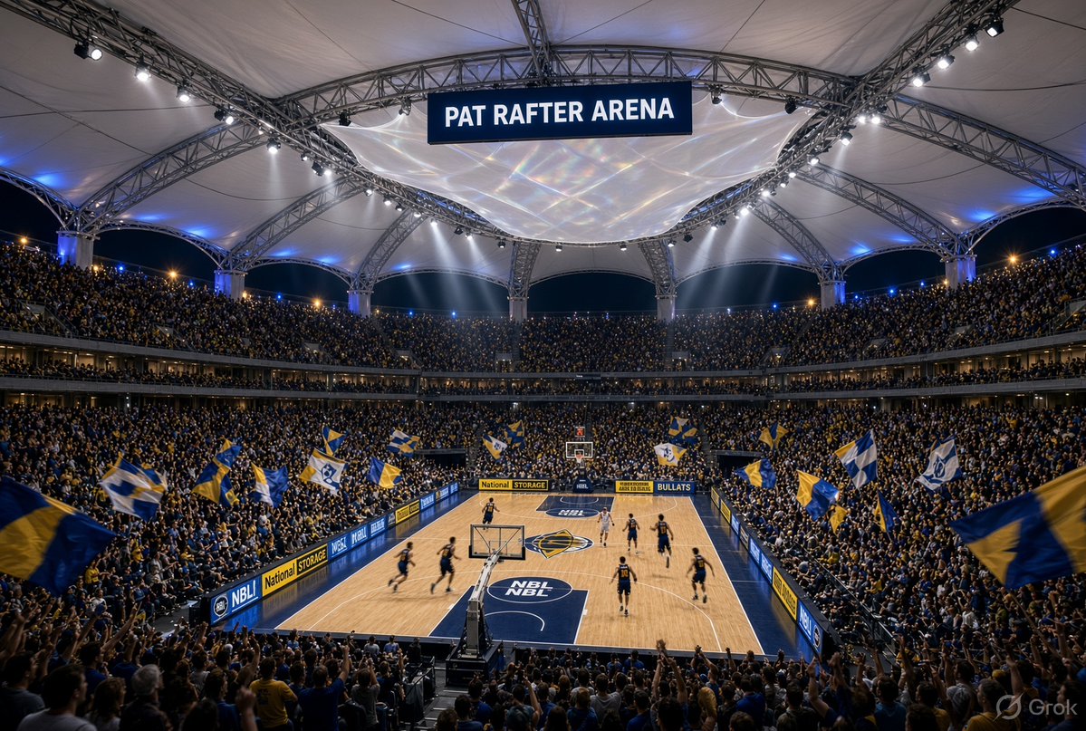 NBLscout's tweet photo. The first ever basketball game at Pat Rafter Arena will take place next week for Brisbane's season opener vs NZB. 

Semi open air
Capacity 5,500

Fans will be close to the action and it can get loud. 

Great for Tennis, lets see how it goes for bball. 

(thanks @grok for making a picture - the flags lol)