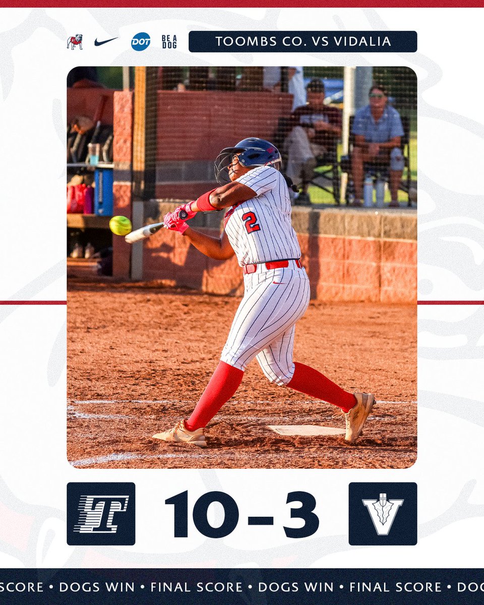 ToombsDogs's tweet photo. FINAL: Lady Dogs 🥎 defeat Vidalia 10 - 3!

Sponsored by DOT Foods

#GoDOGS #BeADOG #BAD https://t.co/D2f09xCao8