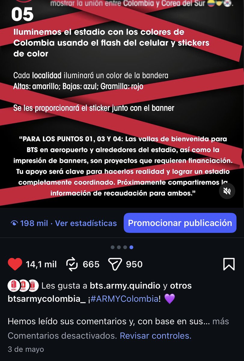 btsarmycol_'s tweet photo. 💜 Una aclaración importante sobre el Fan Project de los stickers 🇨🇴

Pedimos respetuosamente a las personas de otros países que nos están mencionando y escribiendo por este proyecto que, antes de hacer señalamientos, se tomen el tiempo de investigar o consultar desde cuándo está planteado en Colombia.

El Fan Project de la bandera de Colombia está planeado desde el 3 de mayo, como pueden comprobar en nuestra publicación de esa fecha. La idea surgió desde que se anunció la fecha de BTS en Bogotá y fue una de las primeras propuestas que tomó fuerza dentro de nuestra comunidad.
Aqui publicación: https://t.co/nVAHYZR2pb

No estamos copiando el proyecto de ningún otro país. La bandera con los colores de Colombia es, además, una dinámica que se ha realizado tradicionalmente en conciertos de diferentes artistas en nuestro país, no únicamente en conciertos de BTS.

Entendemos que puedan existir similitudes entre proyectos de distintas ciudades o países, pero eso no justifica los insultos, señalamientos o acusaciones que hemos recibido en nuestras publicaciones. No estamos dispuestos a normalizar este tipo de faltas de respeto.

Les pedimos, por favor, que respetemos el trabajo y los proyectos de cada comunidad. A estas alturas, creemos que lo más bonito es que cada país pueda concentrarse en disfrutar y preparar con ilusión su propio concierto, en lugar de buscar conflictos donde no los hay.

Desde Colombia seguiremos trabajando con mucho amor para recibir a BTS y hacer realidad nuestros Fan Projects. 🇨🇴💜

Gracias a quienes han elegido informarse, comprender y respetar.
